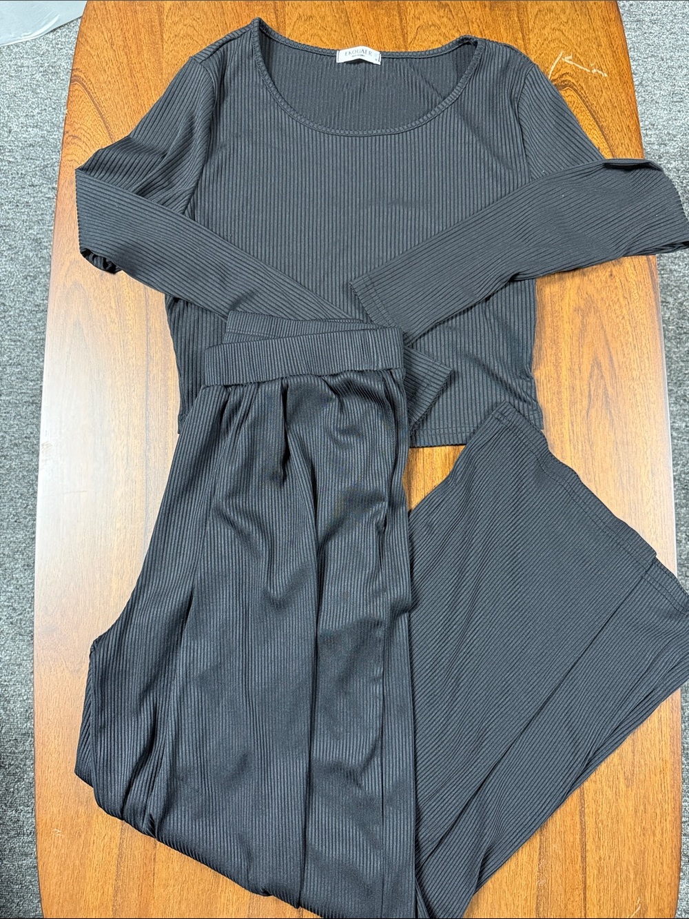 Ribbed Black Lounge Top & Bottom Matching Set